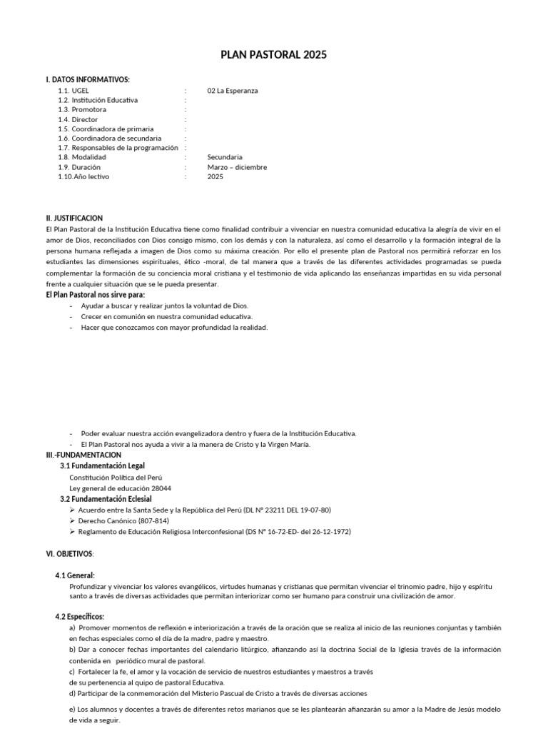 Plan Pastoral 2025 para Educación | PDF | eucaristía | Navidad