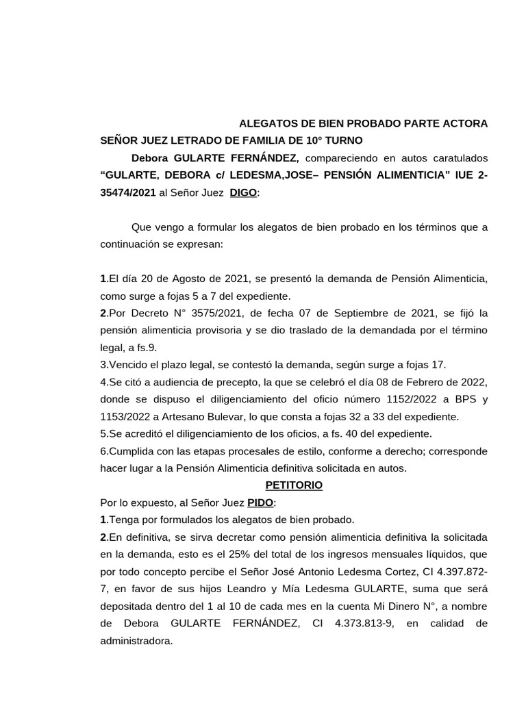 Alegatos de Bien Probado - Parte Actora | PDF
