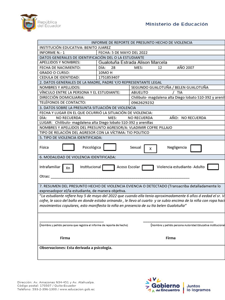 Formato Informe de Reporte de Hecho de Violencia 1 | PDF | Violencia ...