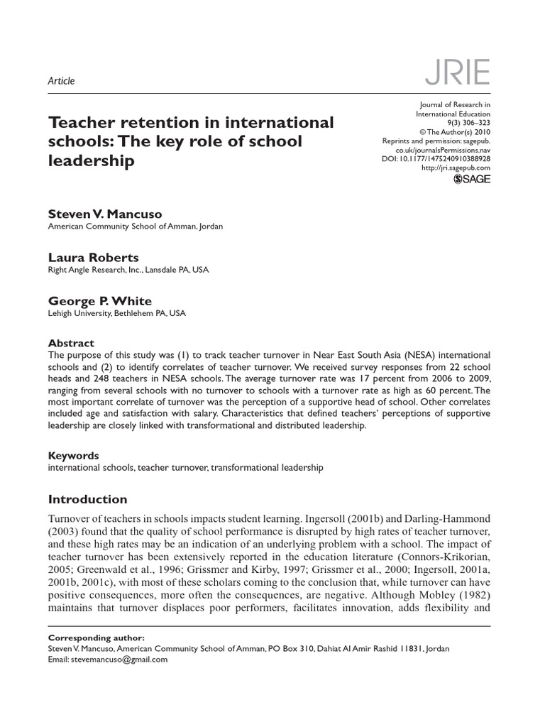 Teacher Retention in International Schools | PDF | Factor Analysis ...