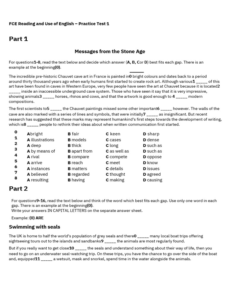 FCE Reading & Use of English Practice Test | PDF | Verb | Sentence ...