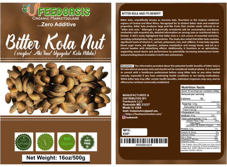 Organic Bitter Kola Benefits | PDF | Fat | Nutrition
