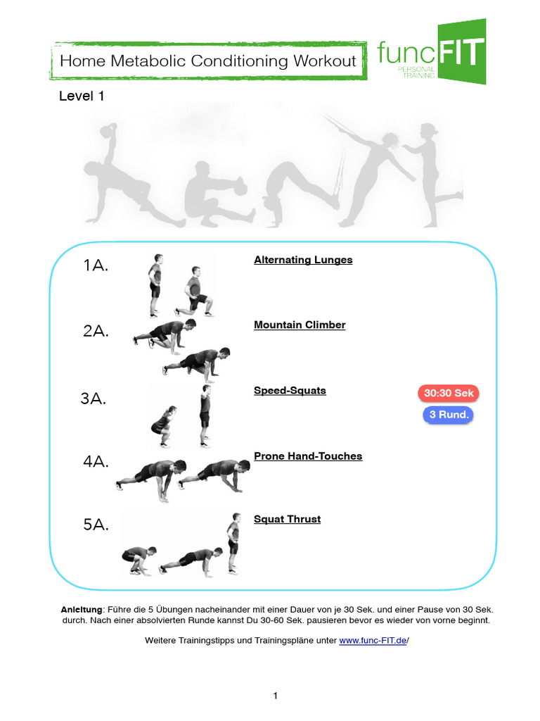 Metabolic Conditioning Workout Für Zuhause Level 1 | PDF