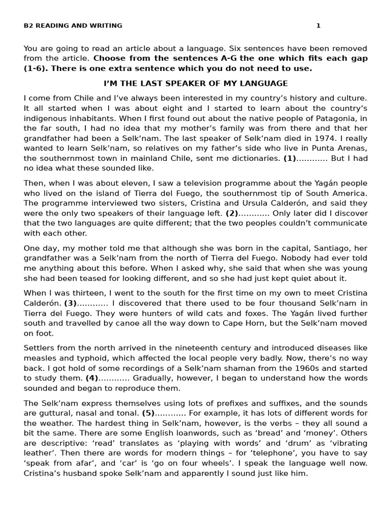 Last Speaker of Selk'nam Language | PDF | Language Families | Languages