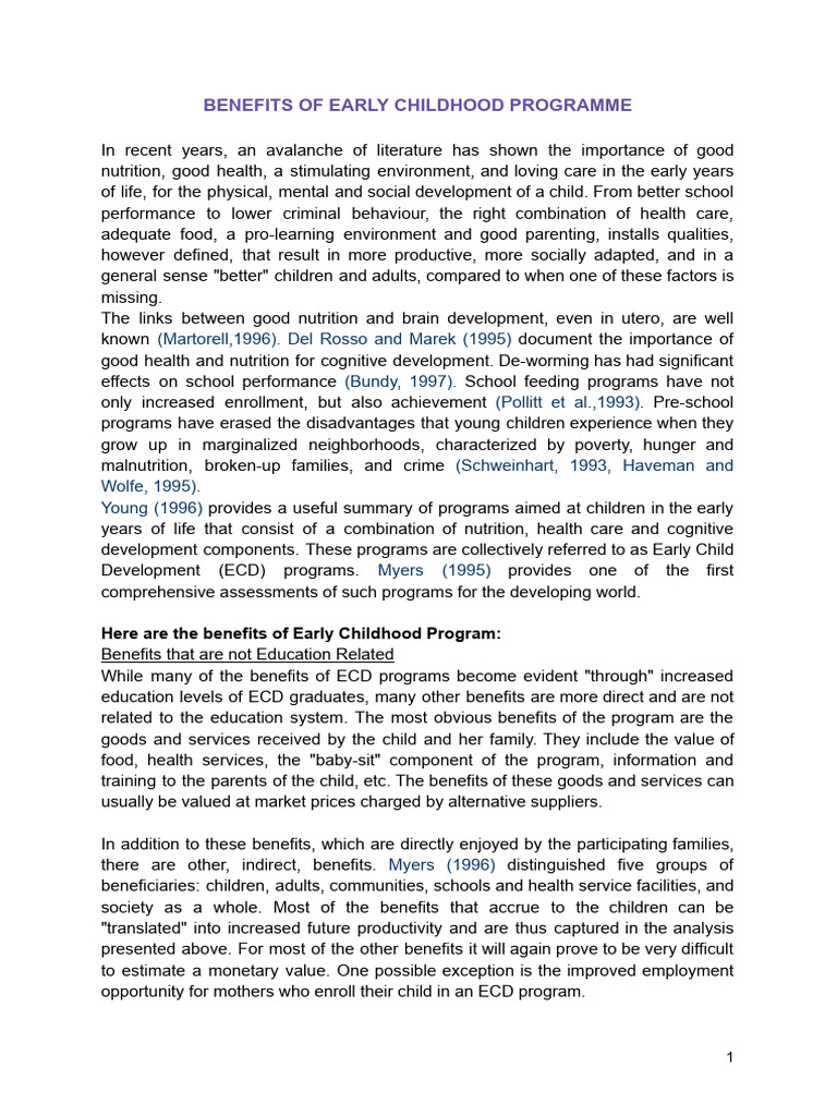 Benefits of Early Childhood Programs | PDF | Preschool | Early ...