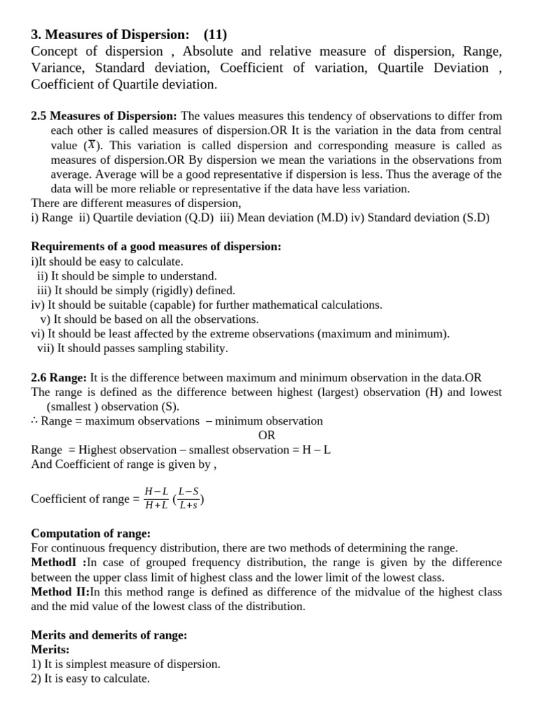 3 Measures of Dispersion BBACA | PDF | Coefficient Of Variation ...