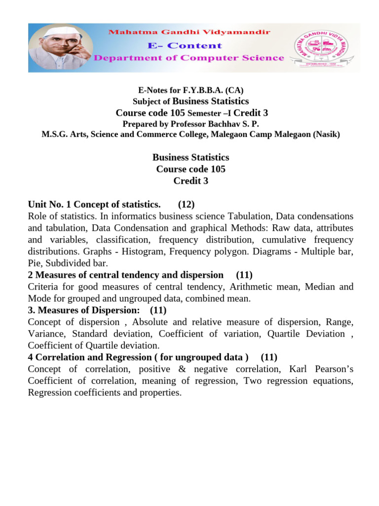 Business Statistics Syllabus Overview | PDF | Statistics | Histogram