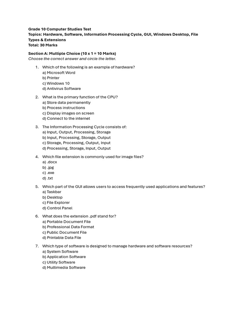 Grade 10 Computer Studies Test Guide | PDF | Computer File | Graphical ...