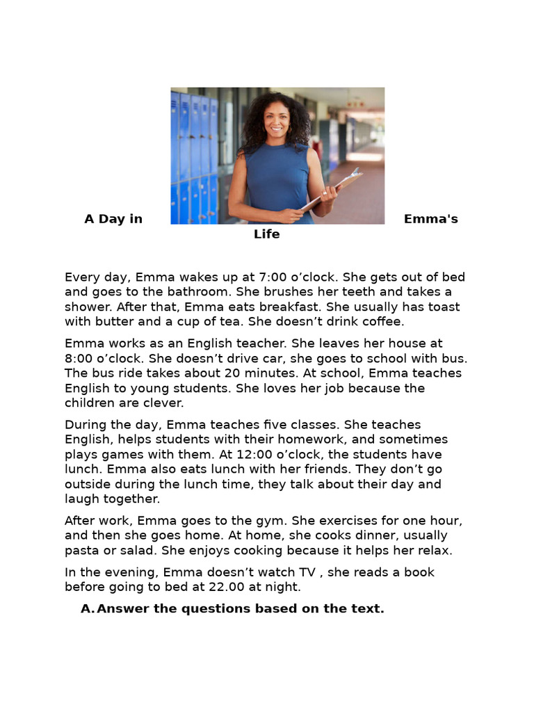 Emma's Daily Routine Overview | PDF | Lunch | Cuisine