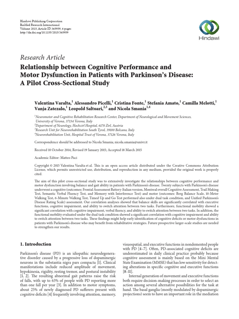 Varalta 2015 - Relationship Between Cognitive Performance and Motor ...