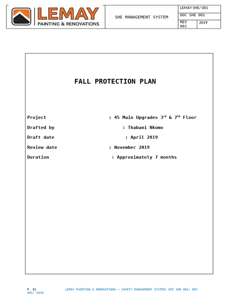 FALL PROTECTION PLAN- (1) | PDF | Occupational Safety And Health ...