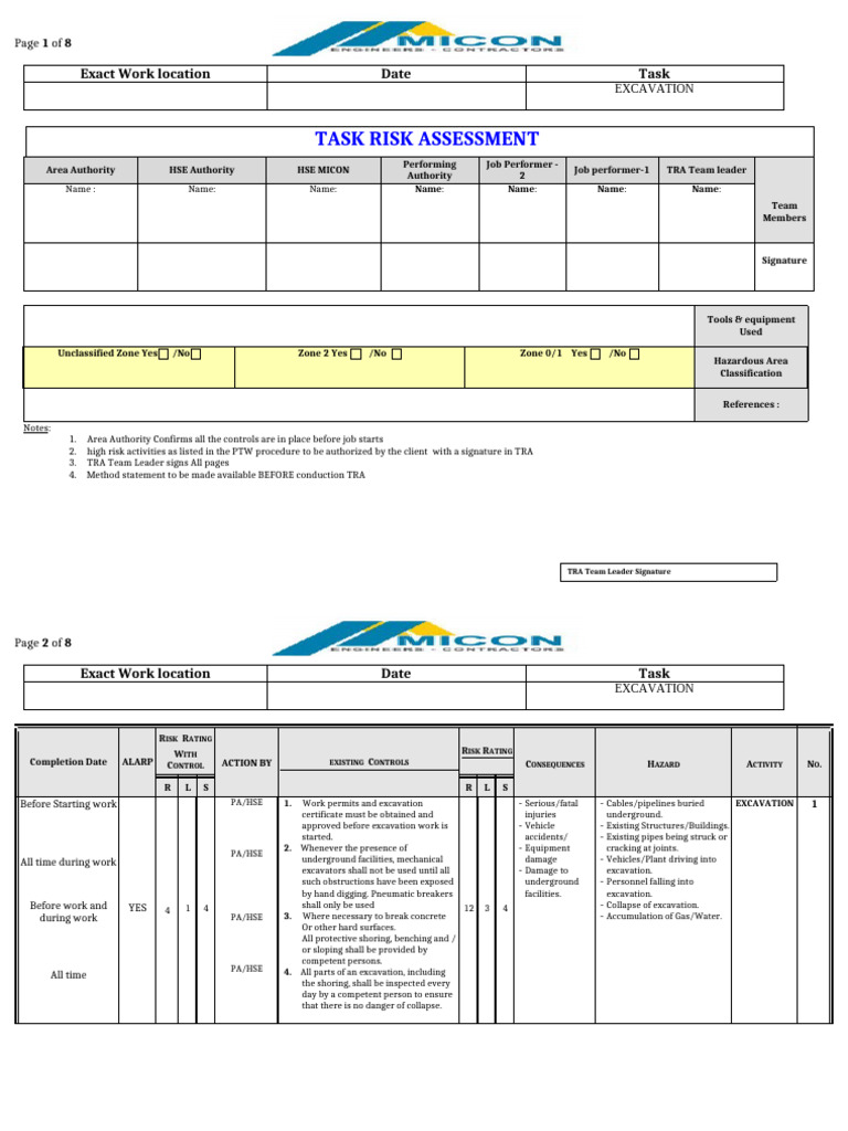 Excavation Task Risk Assessment Guide | PDF | Hazards | Safety