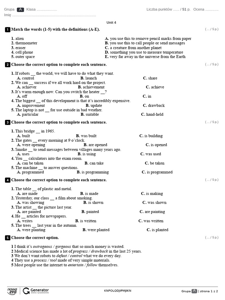 Unit 4 English Language Exercises | PDF