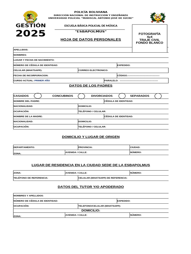 Esbapolmus Formulario de Datos Personales 2025 | PDF