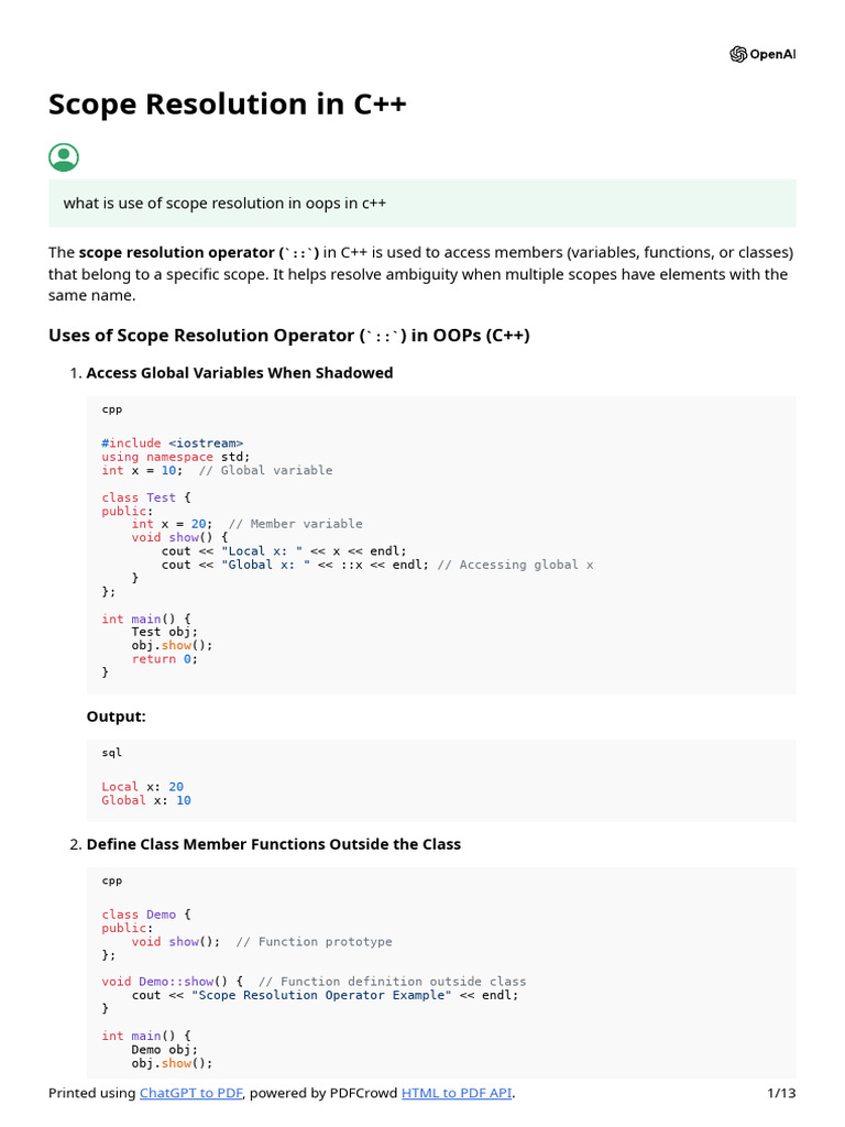 Scope Resolution in C++ | PDF | Pointer (Computer Programming ...