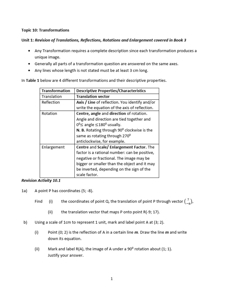 Transformations: Revision & Activities | PDF | Cartesian Coordinate ...