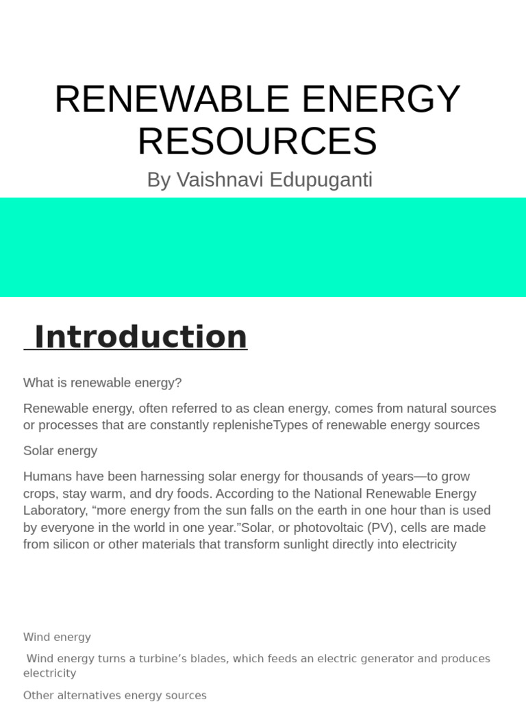 Overview of Renewable Energy Sources | PDF | Renewable Energy | Energy ...