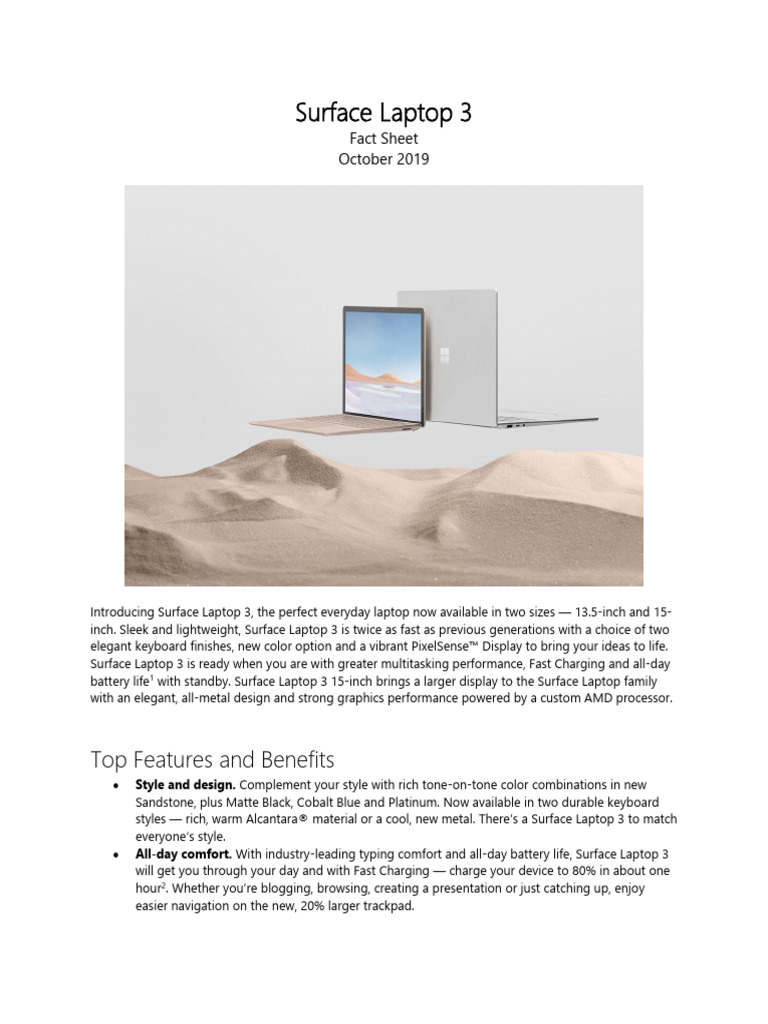 Surface-Laptop-3-fact-sheet-10-3 | PDF | Laptop | Computer Architecture