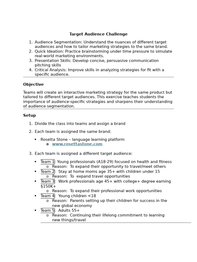 Target Audience Challenge | PDF | Target Audience | Marketing