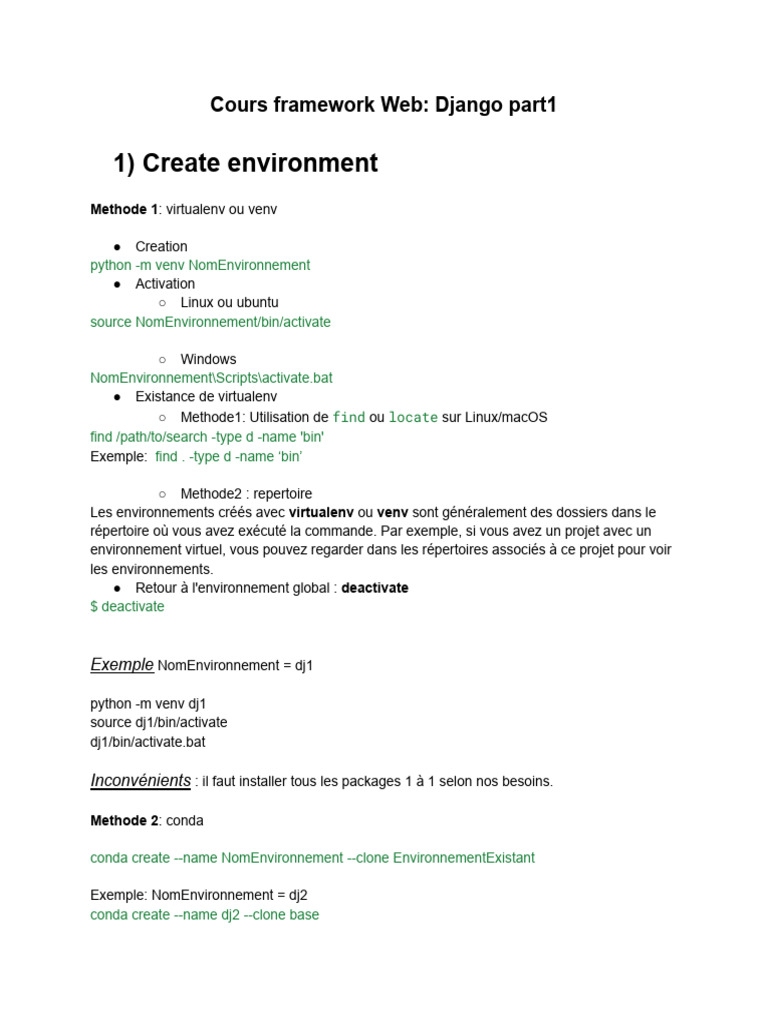 Cours Django: Création et Installation | PDF | Fichier texte | Python ...