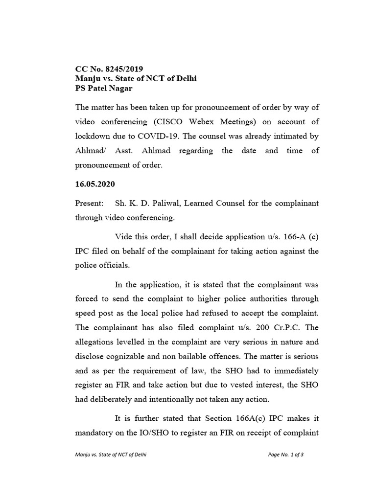 Delhi Court Ruling on Police Complaint | PDF | Magistrate | Supreme ...