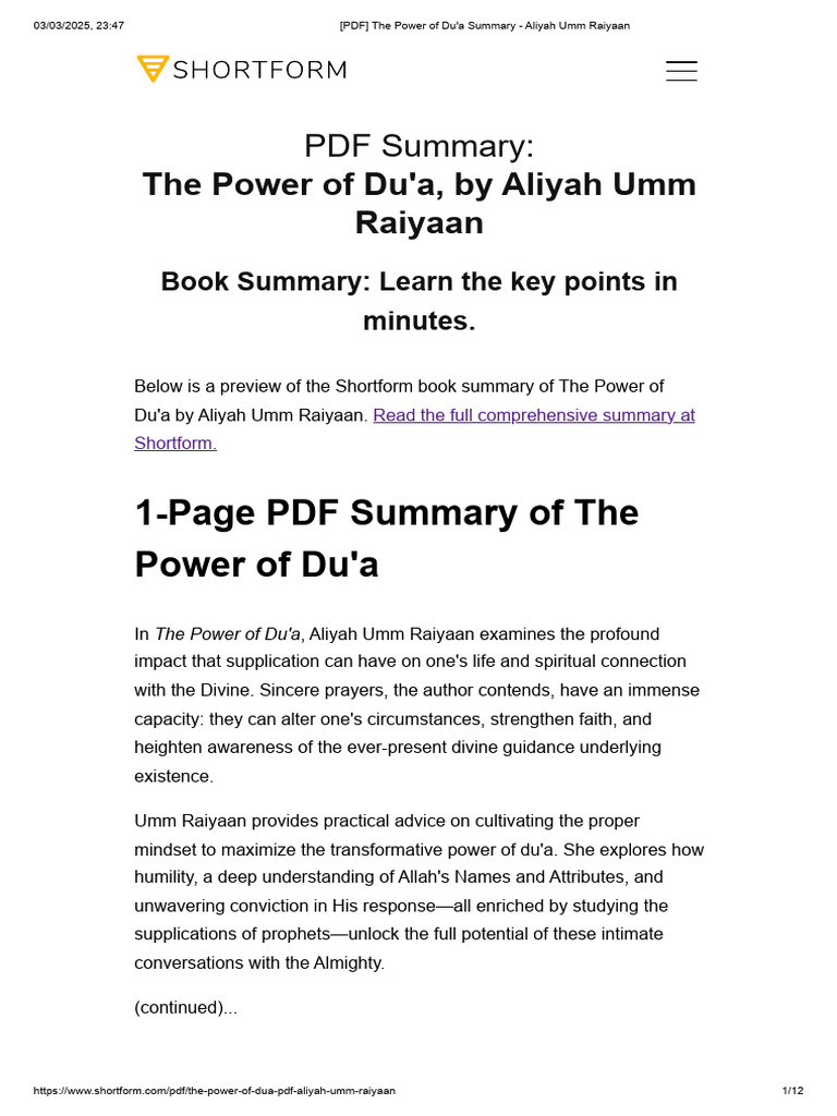 Summary Of The Power Of Du A Pdf Prayer God In Islam