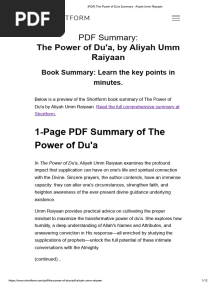 The Power of Du'a Summary - Aliyah Umm Raiyaan