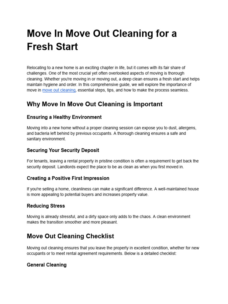 Move In/Out Cleaning Checklist Guide | PDF | Sink | Bathroom