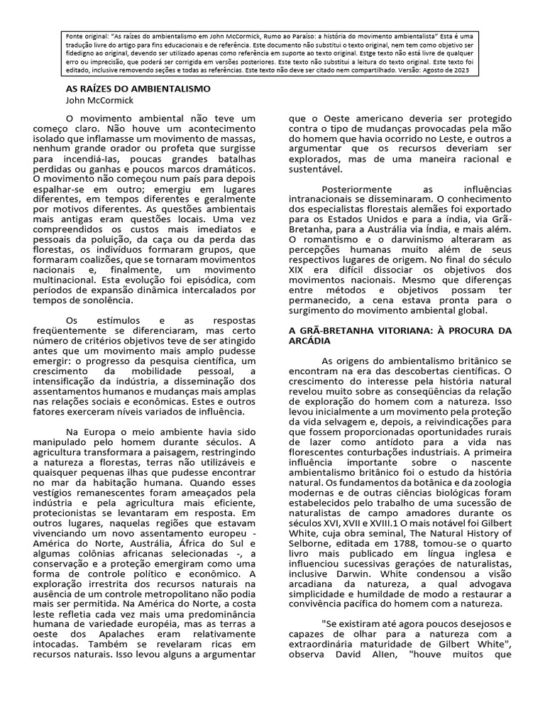 Raízes do Ambientalismo em McCormick | PDF | Movimento ambientalista ...