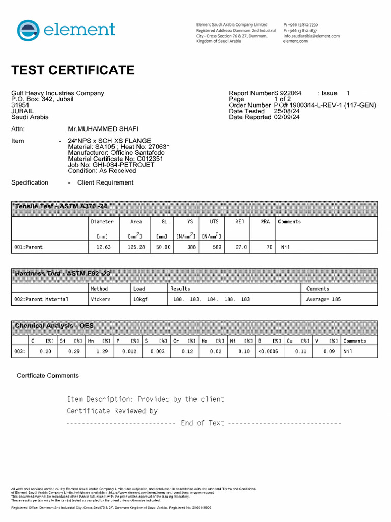 Test Certificate | PDF | Applied And Interdisciplinary Physics ...