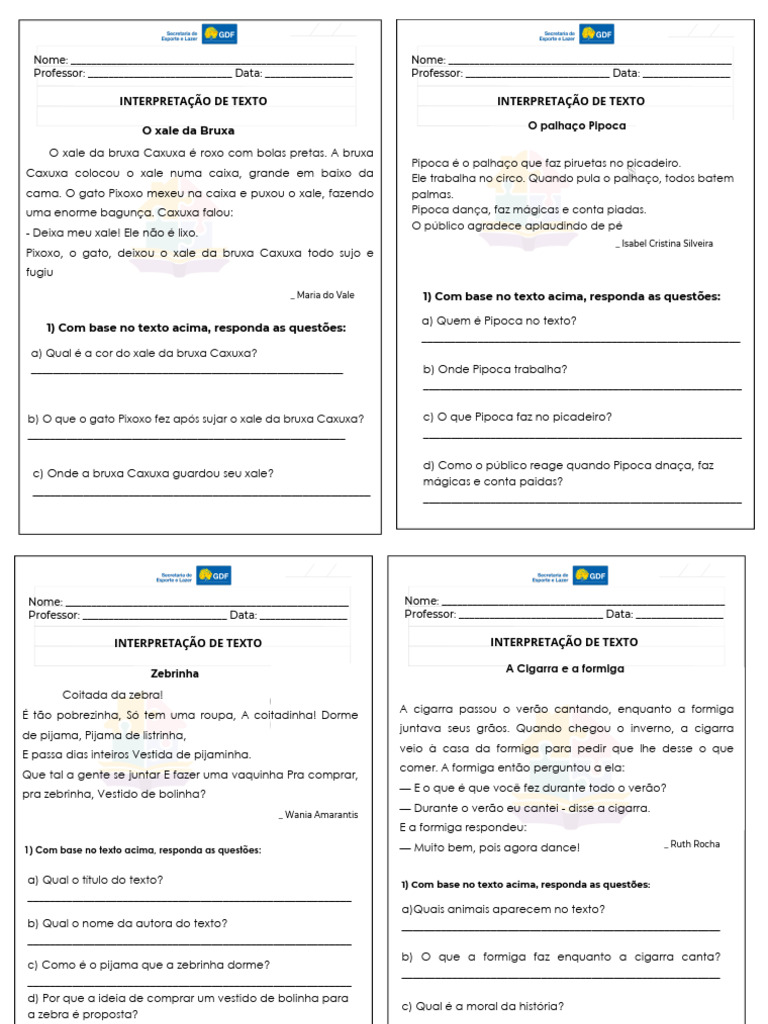 Atividades de Interpretação de Texto EJA | PDF