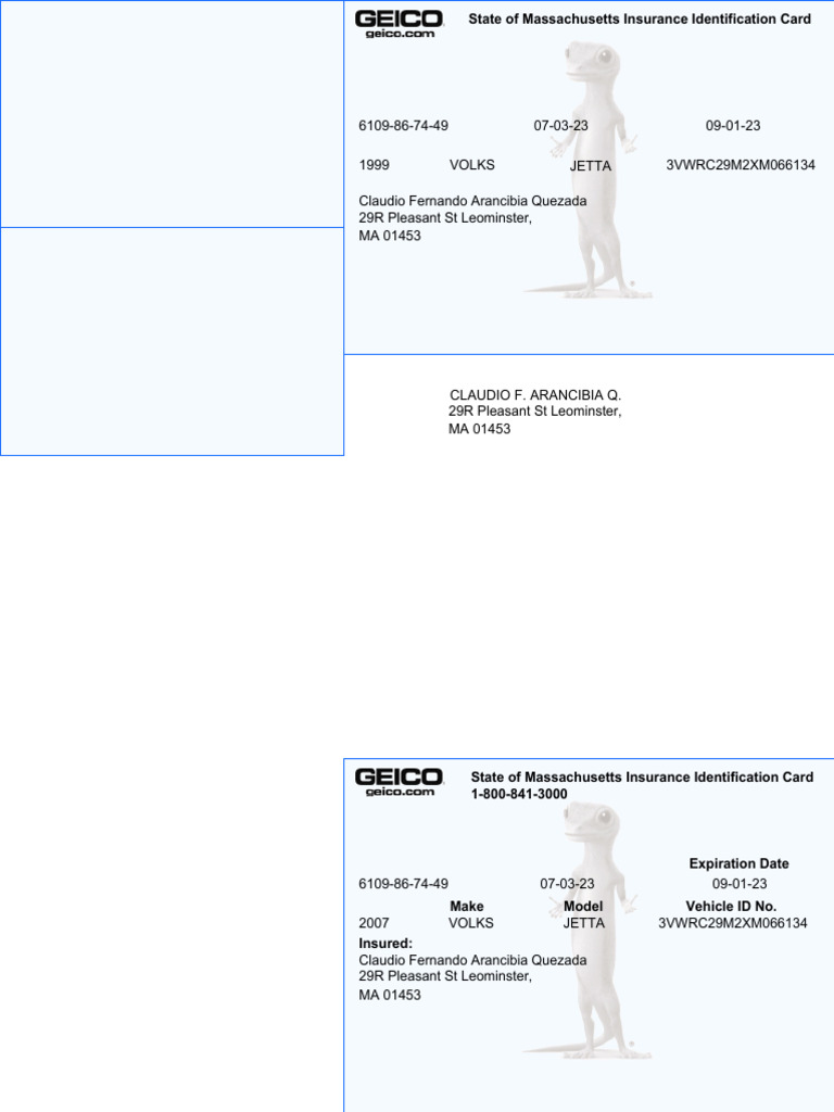 Massachusetts Insurance ID Card Instructions | PDF | Insurance
