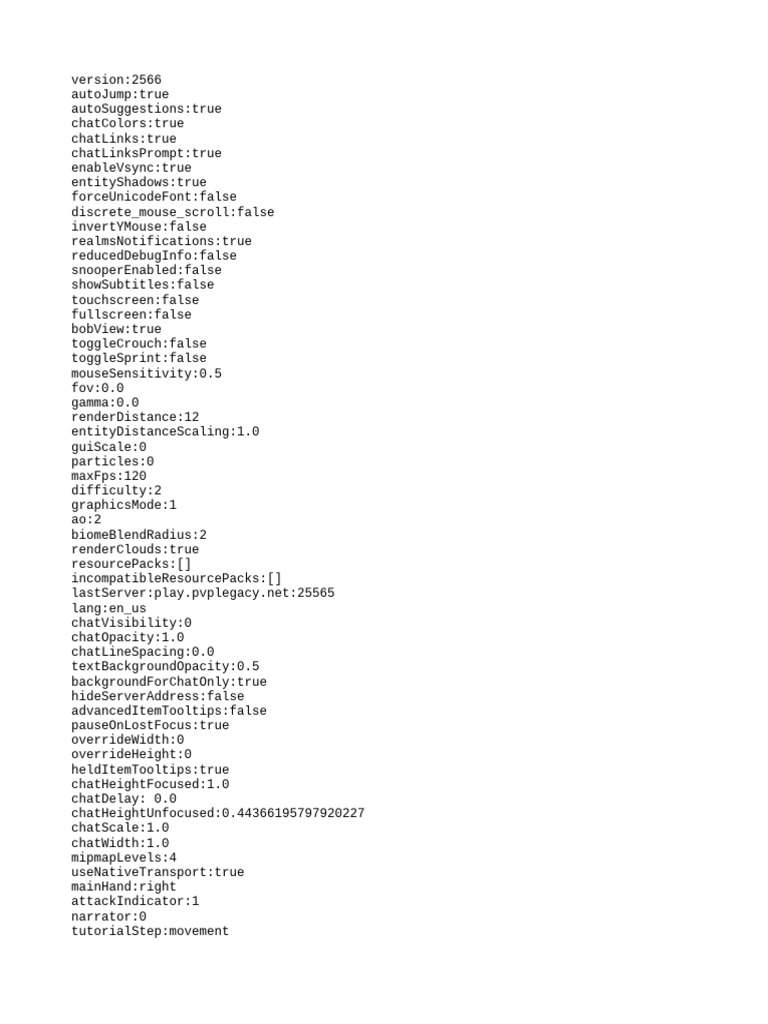 Minecraft Game Settings Configuration | PDF
