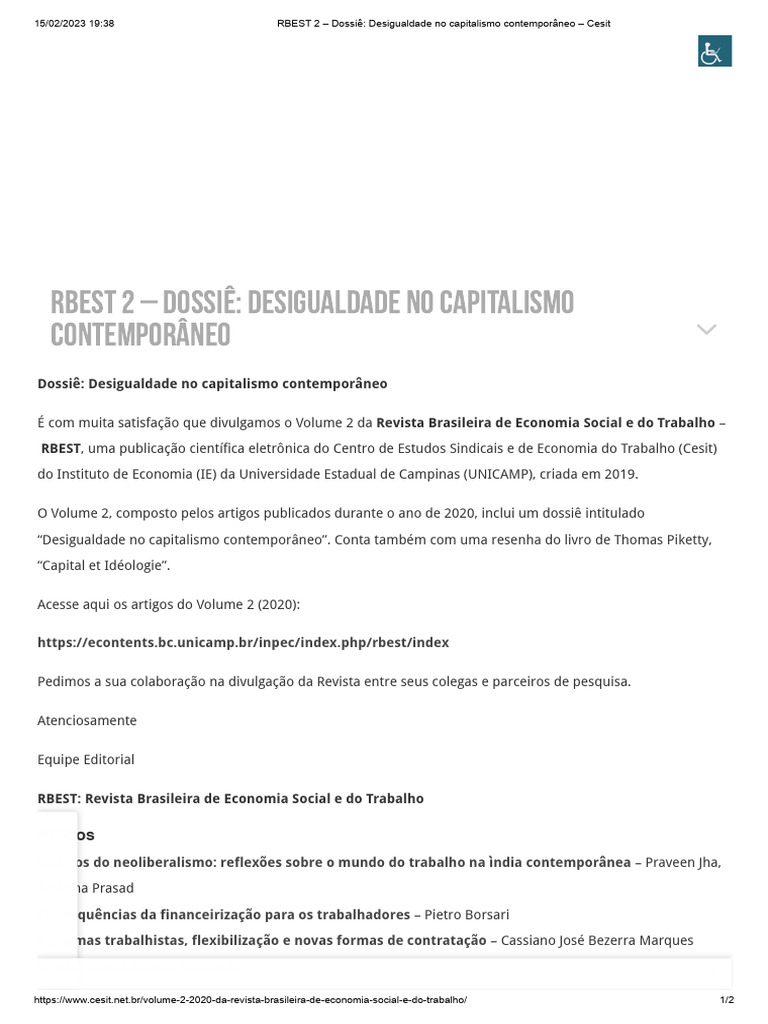 Desigualdade no Capitalismo Atual: Dossiê RBEST | PDF | Desigualdade ...