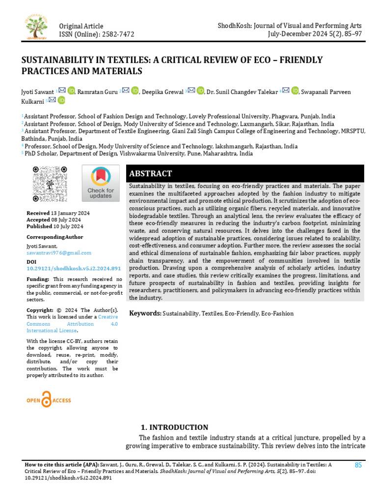 Sustainability in Textiles A Critical Review of Ec | PDF ...