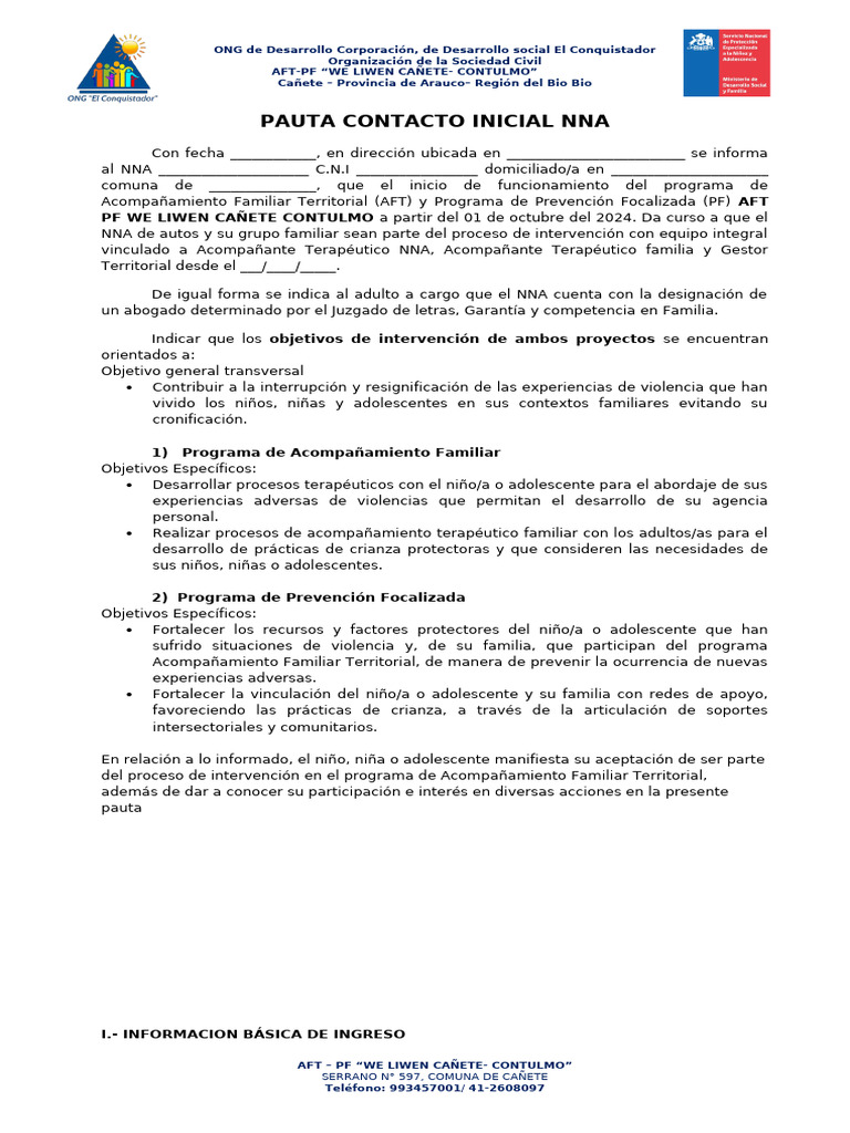 Pauta Contacto Inicial Nna | PDF | Organización no gubernamental