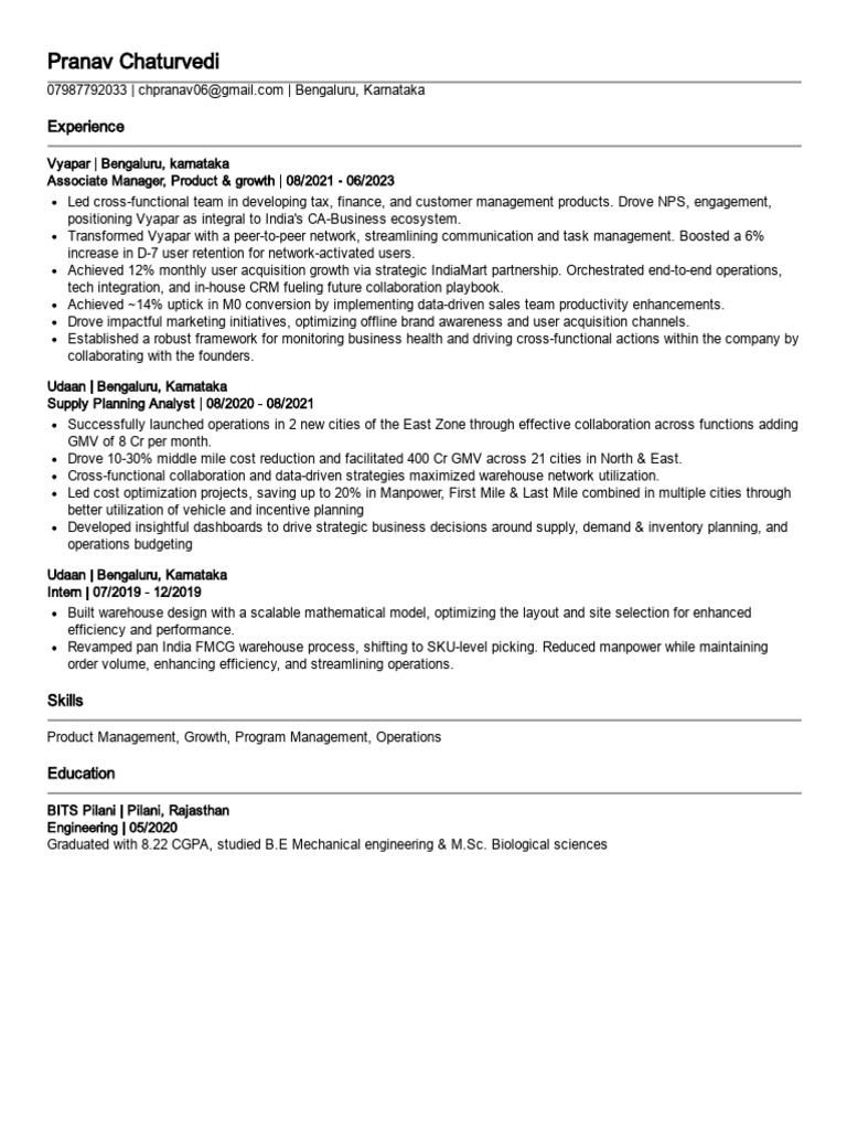 Pranav Chaturvedi resume ABM | PDF