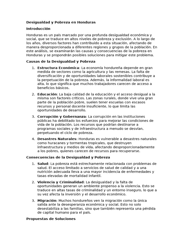 Desigualdad y Pobreza en Honduras | PDF | Pobreza | Pobreza e indigencia