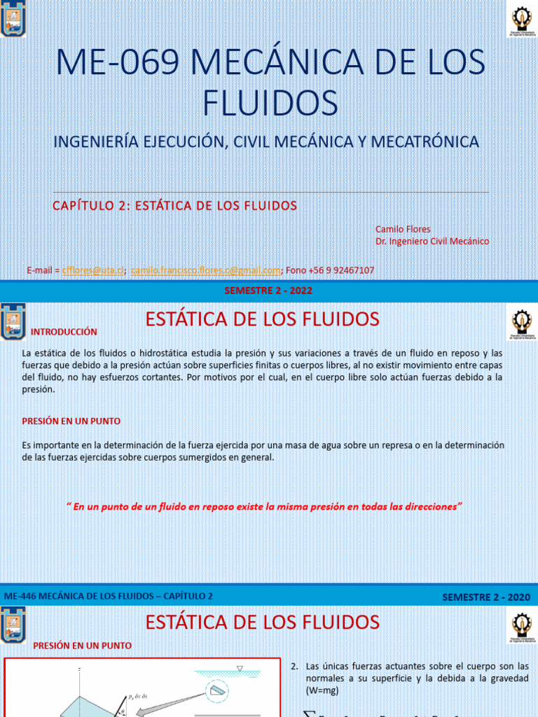 Estatica de Los Fluidos Parte 1 | PDF | Medida de presión | Presión