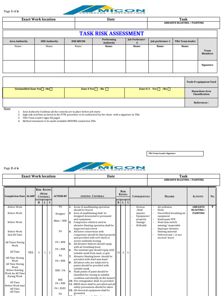 Abrasive Blasting Risk Assessment Guide | PDF | Safety | Occupational ...