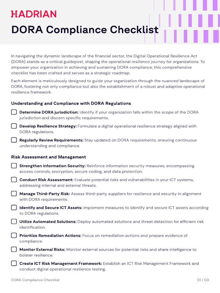 DORA Compliance Checklist Guide | PDF | Regulatory Compliance ...