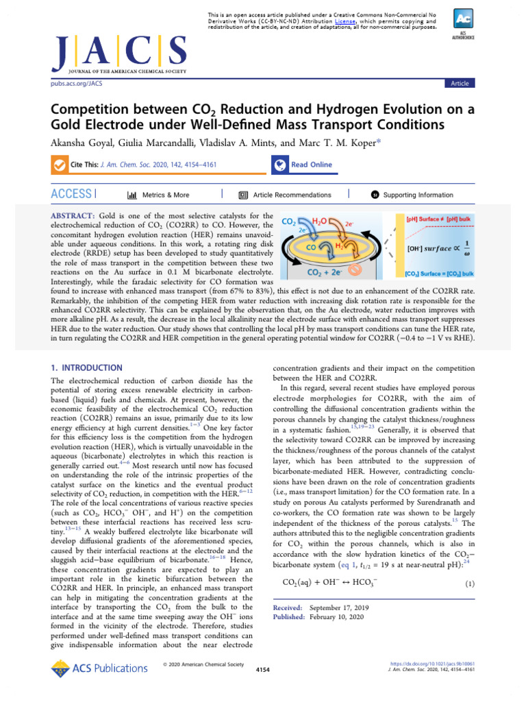 CO2 Reduction vs. Hydrogen Evolution on Gold | PDF | Electrochemistry | Ph