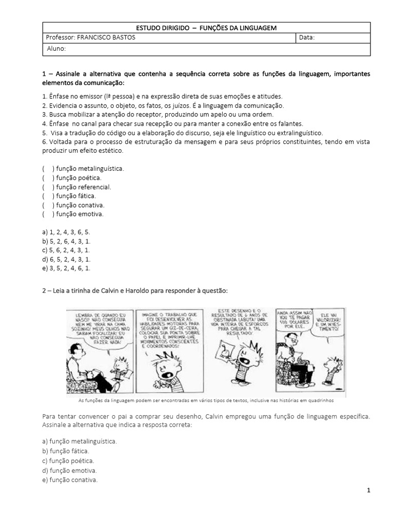 Funções da Linguagem: Exercícios e Exemplos | PDF | Comunicação