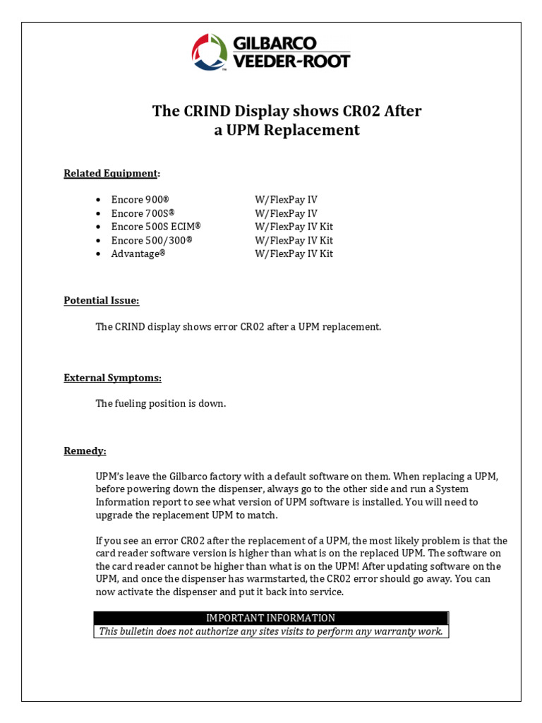 CR02 After A UPM Replacement1 | PDF