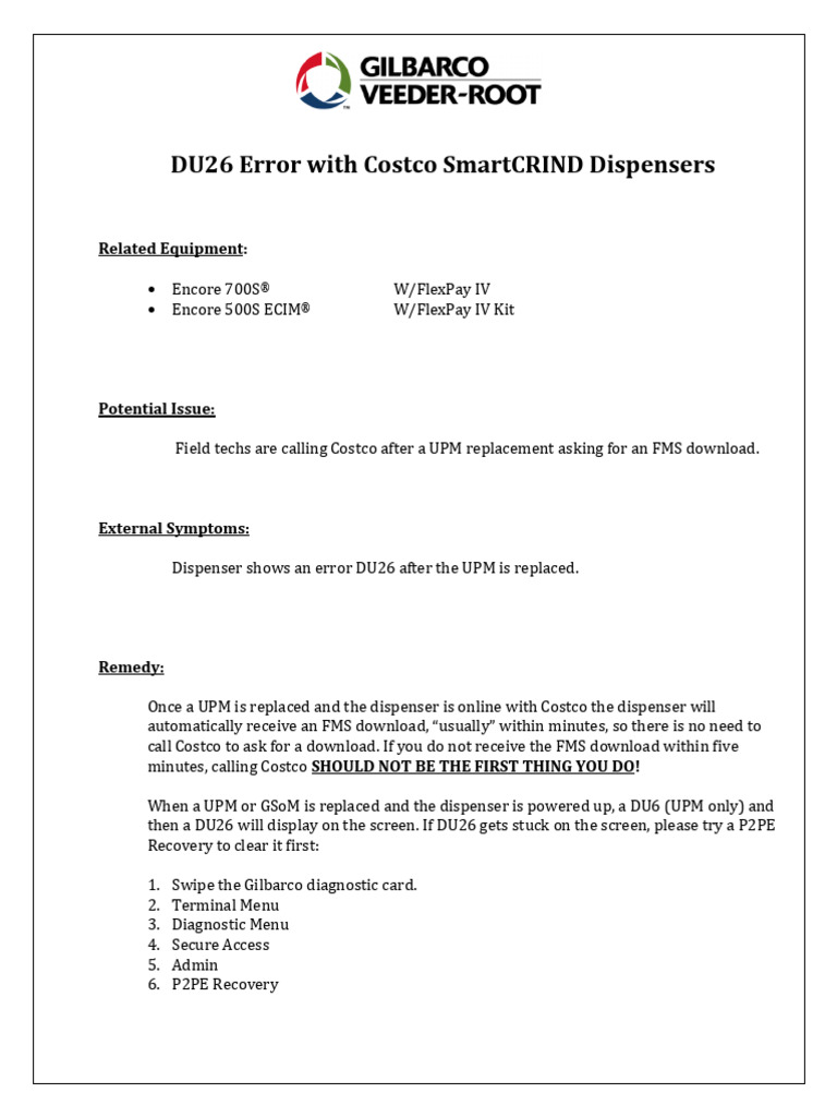 Dispenser Shows An Error DU26 After A UPM Change1 | PDF
