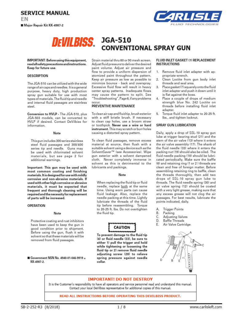 JGA-510 Spray Gun Maintenance Guide | PDF | Valve