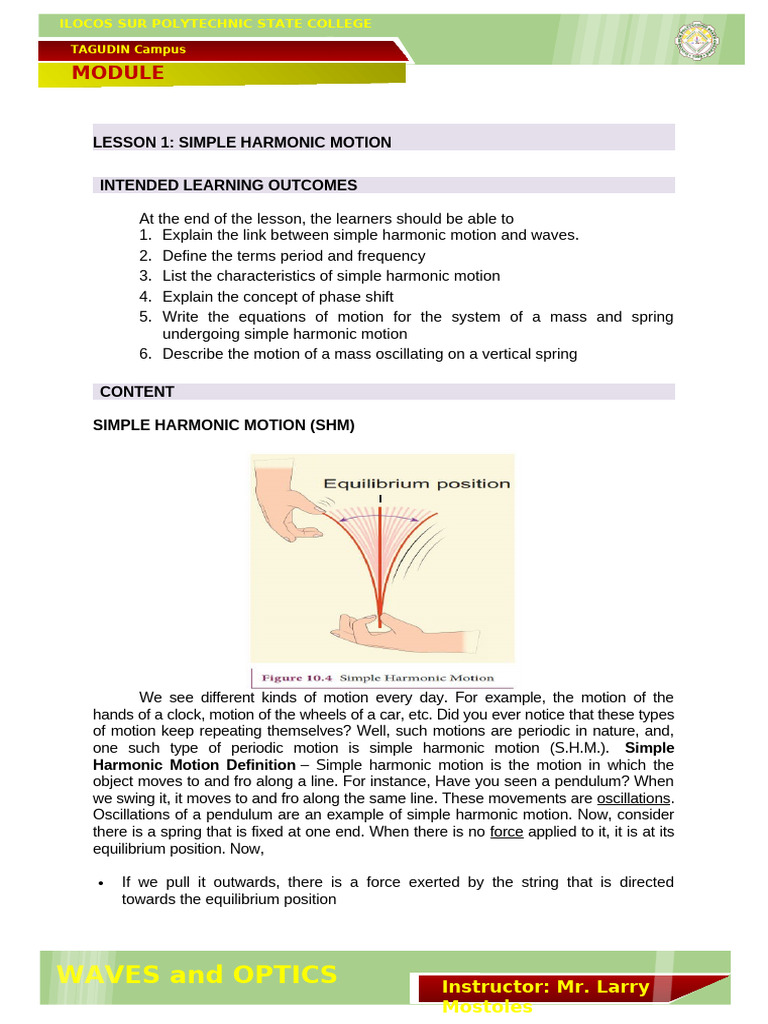 WAVES and OPTICS LESSON 1 | PDF | Oscillation | Force
