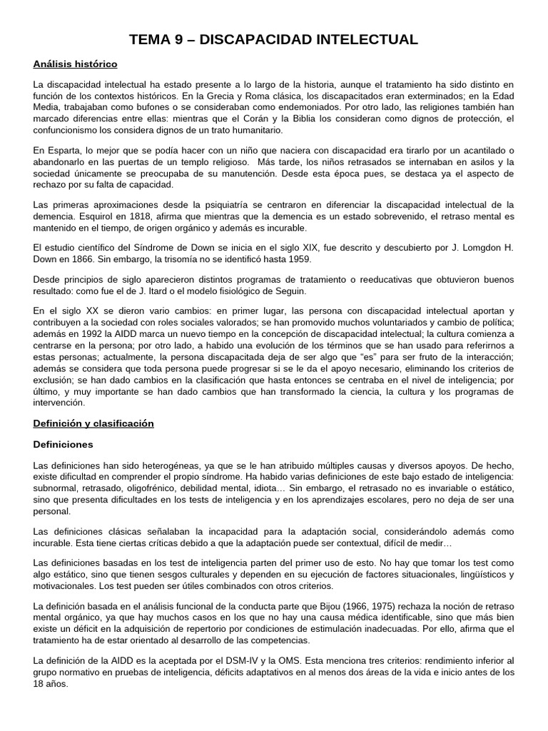 Historia y Clasificación de la Discapacidad Intelectual | PDF ...