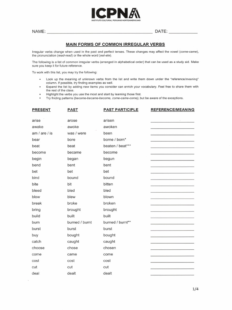 Common Irregular Verbs Guide | PDF | Linguistic Morphology | Semantic Units