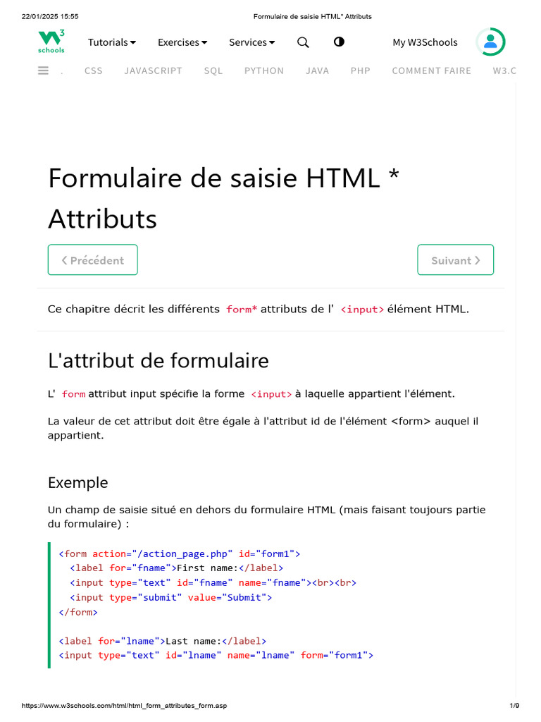 Attributs des formulaires HTML | PDF | Html | JavaScript
